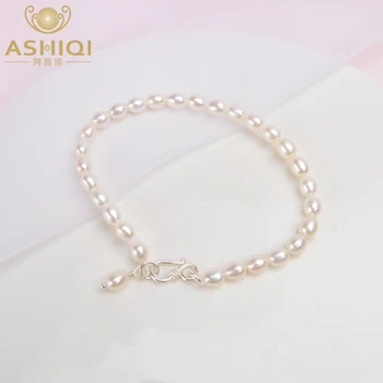 

ASHIQI 4.5-5mm Natural freshwater pearl Bracelets 925 Sterling Silver Vintage Jewelry for women gift 2020 New
