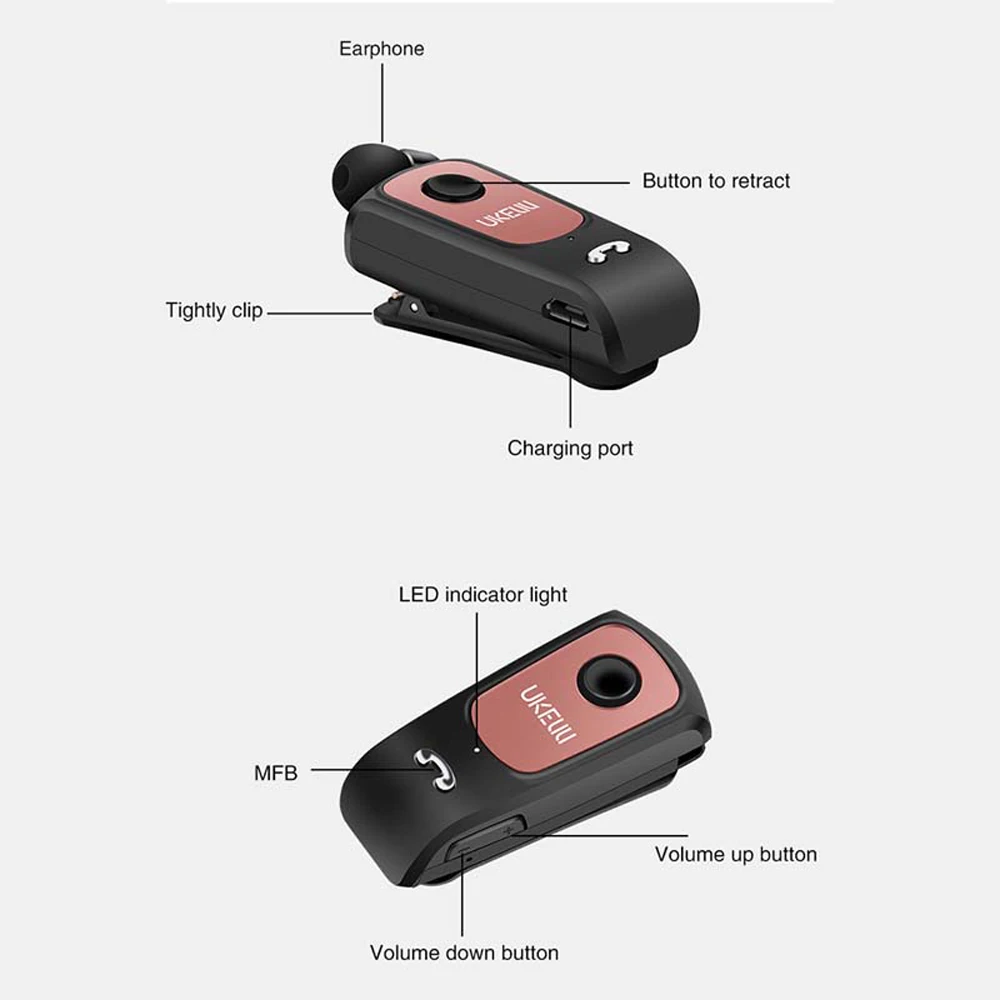 UK-9 Bluetooth наушники, беспроводные наушники с зажимом, гарнитура с микрофоном, звонки, напоминают вибрацию для iPhone, Xiaomi