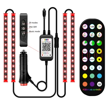 

Two-Line Design Adhesive Waterproof Decorative RGB Interior Car Atmosphere Lamp Dynamic With APP And Remote 48 LED Romantic