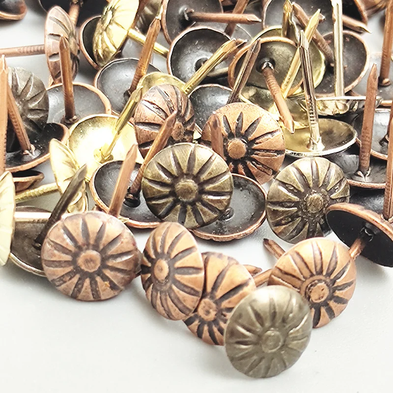 100pcs Iron Brass Decorative Nails Tacks Antique Flower Head Pushpin Ancient Style Furniture 16mmx11mm Pushpin Decorativ