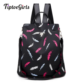 

Colors Feather Print Lady Backpack Bag for Teenage Girls Waterproof Oxford Fabric Lady Backpack Beautiful Women Travel Backpack