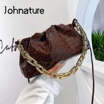 

Johnature Chain Shoulder Bags For Women 2020 New Luxury Pleated Handbag Fashion Alligator Pu Leather Female Small Crossbody Bag