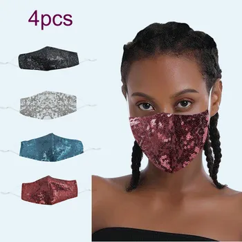 

4pcs Adult Sequins Mouth Mask Dust-proof Windproof Protective Mask Reusable Outdoor Washable Breathable Mund Nasen Schutz