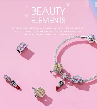 

Sexy Lipstick Beads BISAER 925 Sterling Silver Girls Lipstick Shape Zircon Beads fit Women Bracelets Bangle DIY Jewelry GXC1392