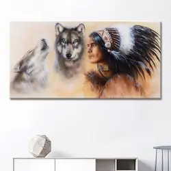 Amazon Wish Горячая продажа индийский человек и волк холст отель Гостиная декоративная живопись для комнаты картины wu kuang hua xin