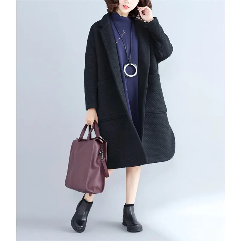 

2019 New Literary Loose Thick Large Size Long Coat Casual Plus Velvet Trench Coat Autumn Winter Women Clothing Outwear f1498