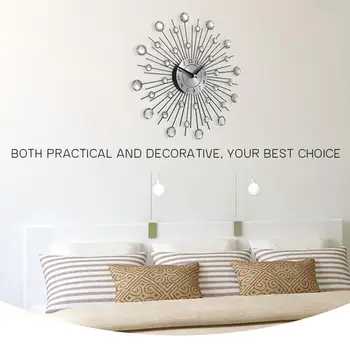 

Modern Design Wall Clock Vintage Metal Crystal Sunburst Wall Clock Luxury Diamond Large Home Decoration Living Room Wall