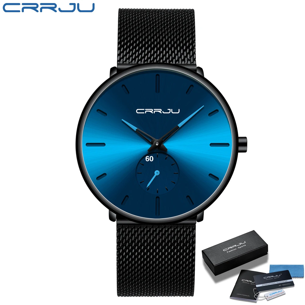 CRRJU Fashion Mens Watches Top Brand Luxury Quartz Watch Men Casual Slim Mesh Steel Waterproof Sport Watch Relogio Masculino 