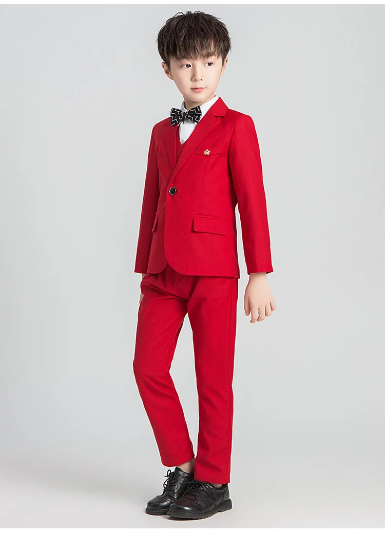Autumn Children's Formal Suit Set Flower Boy Wedding Piano Show Host Costume Kids Tuxedo Vest Pants Shirts Bowtie 5pcs Clothes