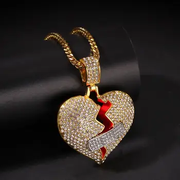 

Broke Heart With Band Aid Necklace & Pendant Rhinestone Iced Out Trendy Rock HipHop Men Women Fashion Jewelry For Gift