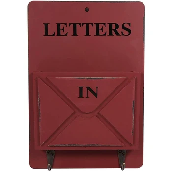 

Wooden Mail Box Letter Rack Wall Mounted Mail Sorter Storage Box Key Hooks Standing Holder