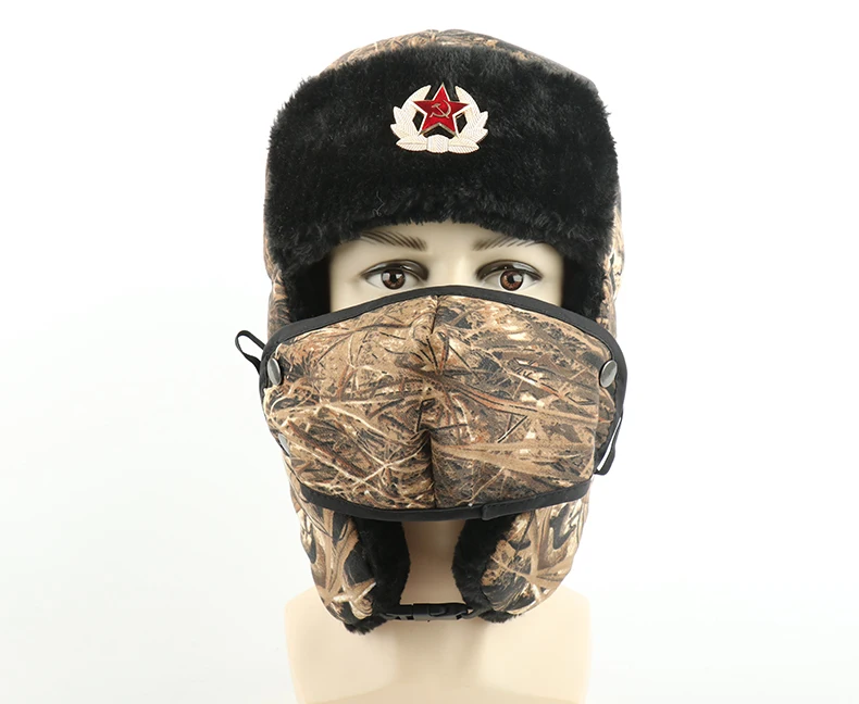 CAMOLAND, Советская значок, Русская Шапка, листья, дизайн, шапка-бомбер для мужчин, ушанка, снежные шапки, теплая шапка-ушанка из искусственного меха с маской для лица