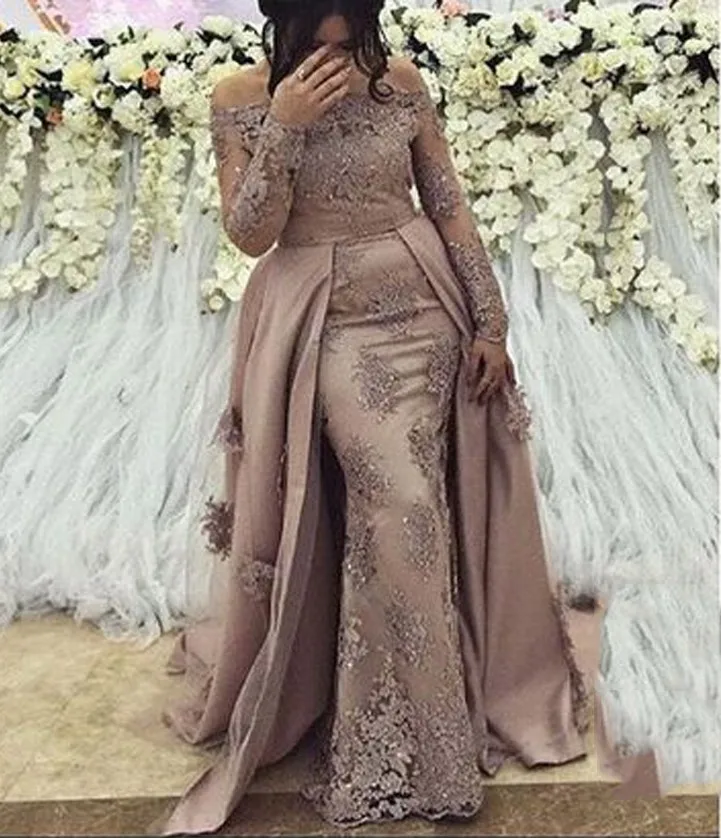 New Arrival Evening Dresses Applique Sleeves abendkleider Evening Gowns Dubai Formal Dress Detachable Train robe de soiree - Цвет: picture color