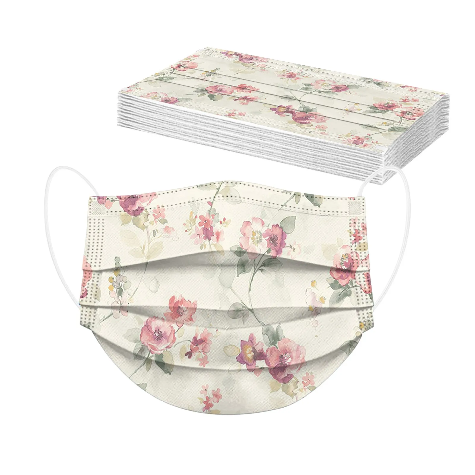10PCS Fashion Disposable Masks For Women Flower Pattern Adults Daily Beautiful Flower Prints 3 -Layer Disposable Face Mask