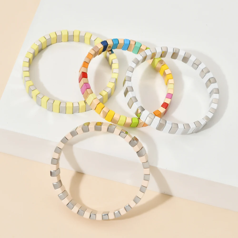 Women Rainbow Bracelets Fashion Handmade Enamel Bracelet Tile Beaded Jewelry Pulsera Stackable Geometric Bangle Factory Bracelet Jewelry
