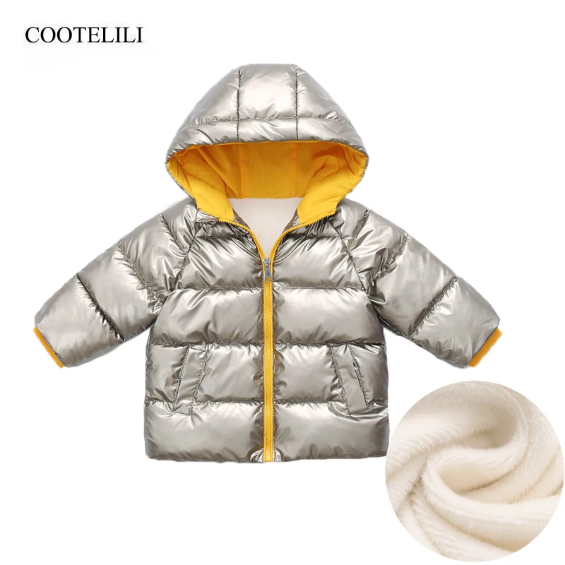 COOTELILI Warm Silver Kids Fleece Jacket For Boys Girls Velvet Winter Outerwear & Coats Casual Baby Boys Parkas Clothes