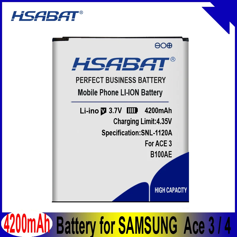 HSABAT 4200 мА/ч, B100AE для SAMSUNG Galaxy Ace 3 Ace 4 S7898 S7278 S7272 S7568i S7278 i679 S7270 S7262 i699i G313H G318h Батарея