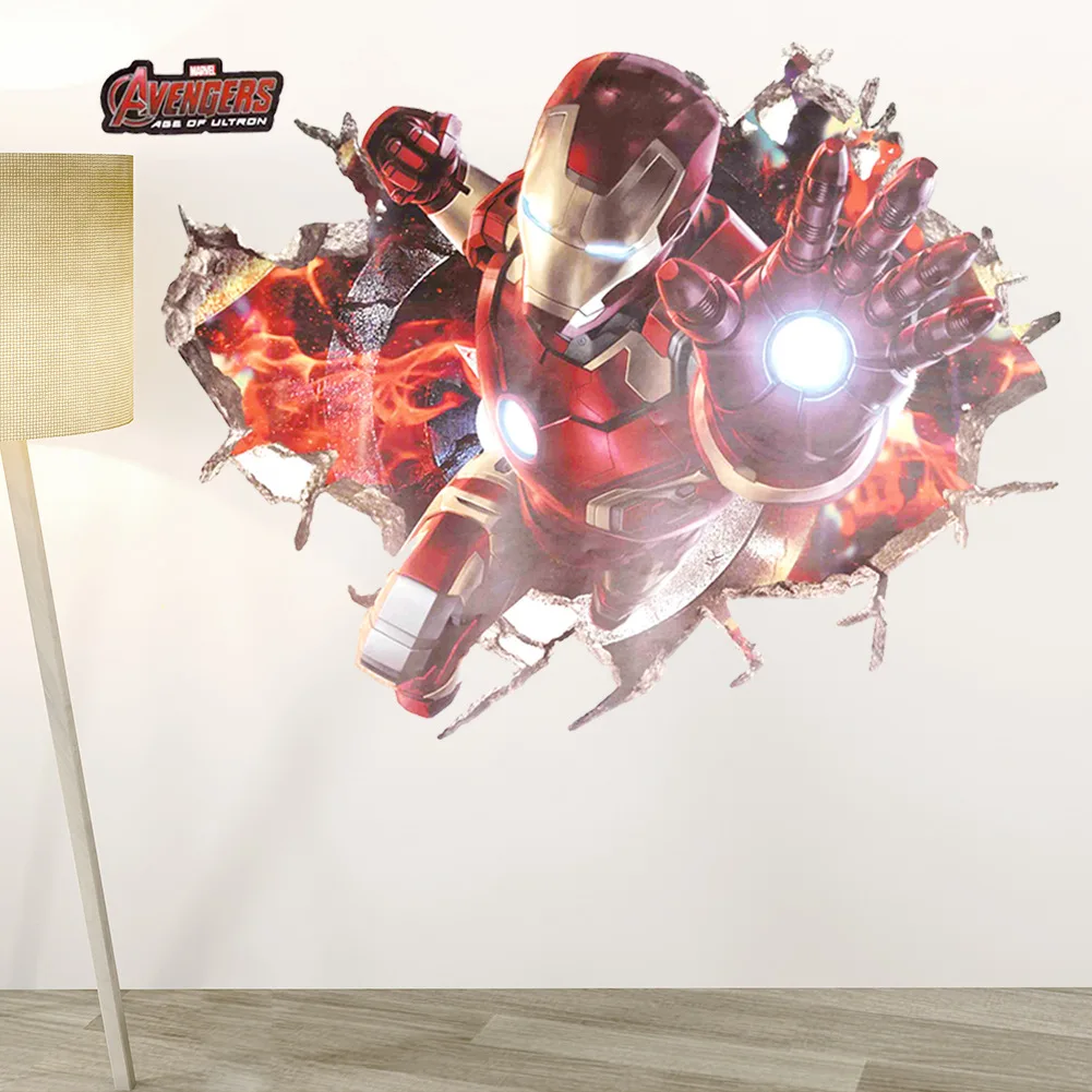 Супер Герои 3D сломанная дыра наклейки на стену для детской комнаты домашний декор Мстители Marvel Плакат Фреска Искусство Обои для мальчиков