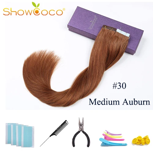 Color30 -40 Pcs ShowCoco лента в Пряди человеческих волос для наращивания натурального волос 20/40 шт, смешанные цвета, Цвет горячие головы для наращивания блеск коричневого до блондинка ленточных накопителей - Цвет: Color30 -40 Pcs