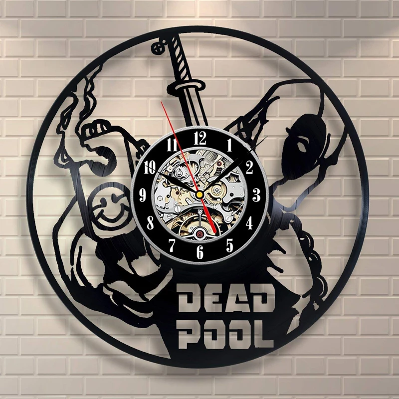 Deadpool Vinyl Record Wall Clock Modern Design Vintage Vinyl Wall Clocks with 7 Colors LED Lighting Wall Watch Home Decor - Цвет: NO LED