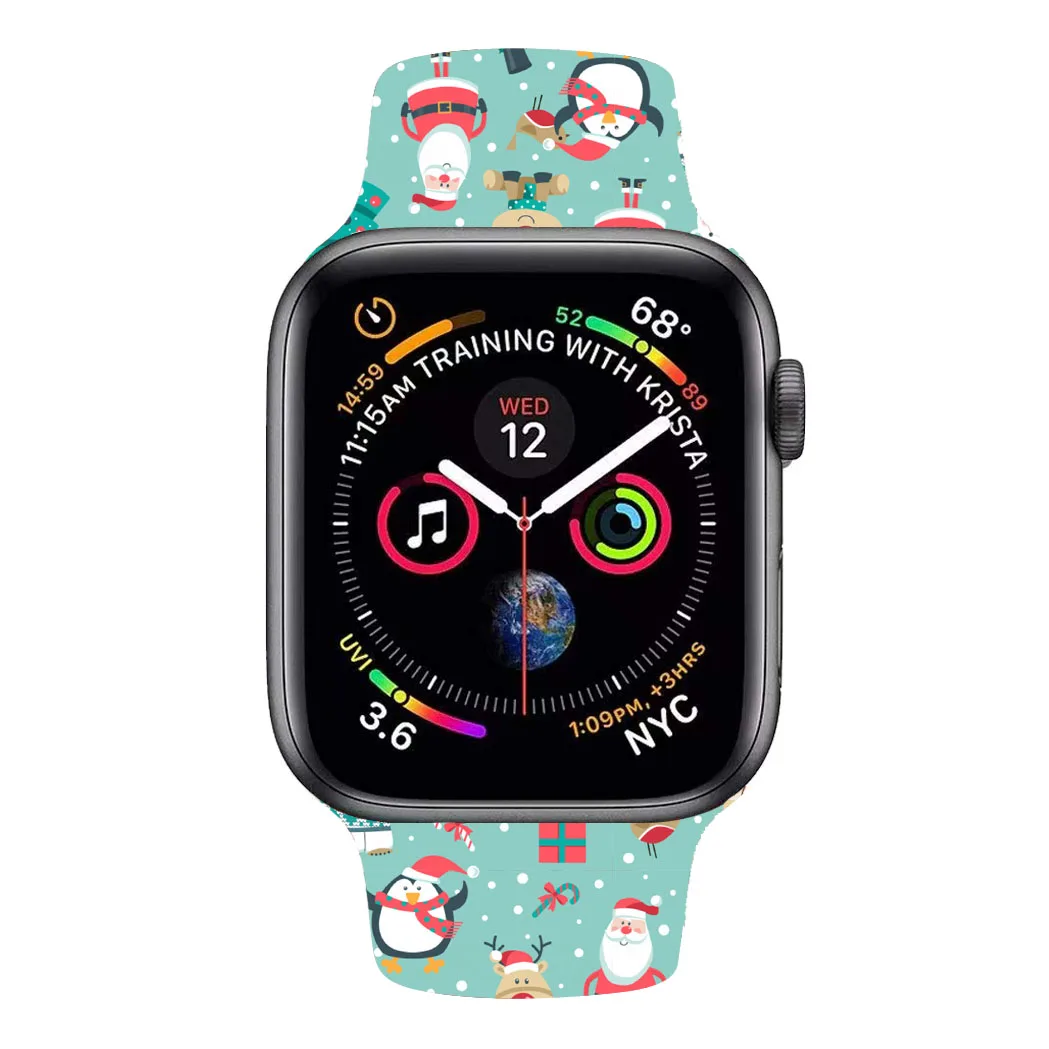 Рождественский силиконовый ремешок для наручных часов Apple Watch Series 5 4, версия 1, 2, 3, ремешок для IWatch, Версия 44 мм 40 мм, 38 мм, 42 мм, ремешок для наручных часов рождественские, с принтом браслет ремень