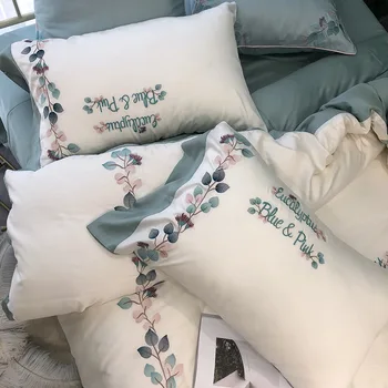 

Fresh Modern Pastoral Style 60 Double-Sided Lenzing Tencel Embroidered Four-piece Set Viscose Bare Sleeping Silky Bedding Articl