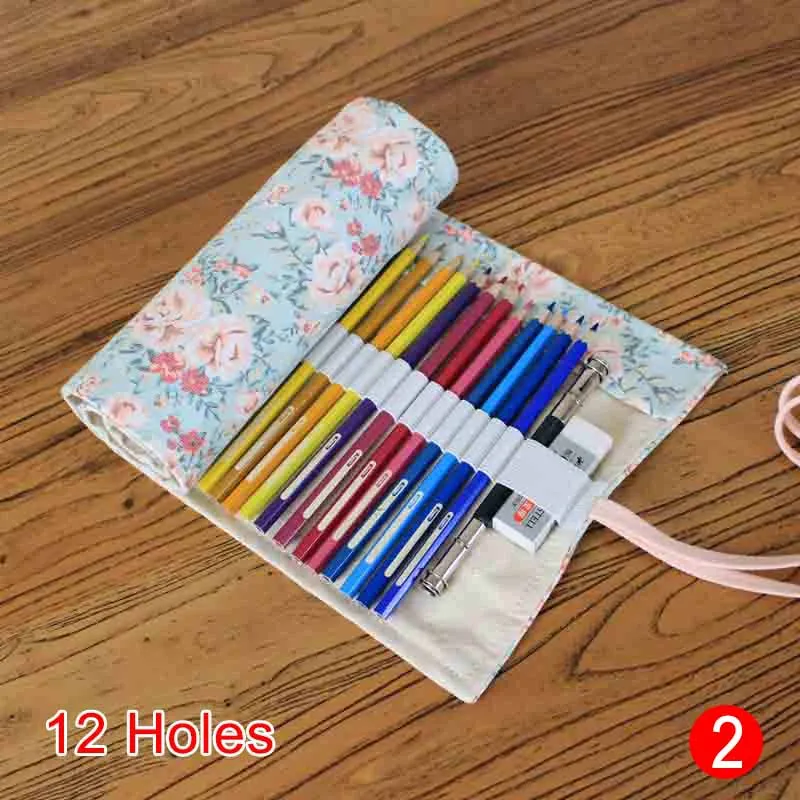 2-12 holes Чехол для карандашей, школьный холщовый рулонный чехол, косметический чехол для кистей для макияжа, чехол для карандашей, сумка для занавесок, мультяшный принт, TU-shop - Цвет: 2-12 holes
