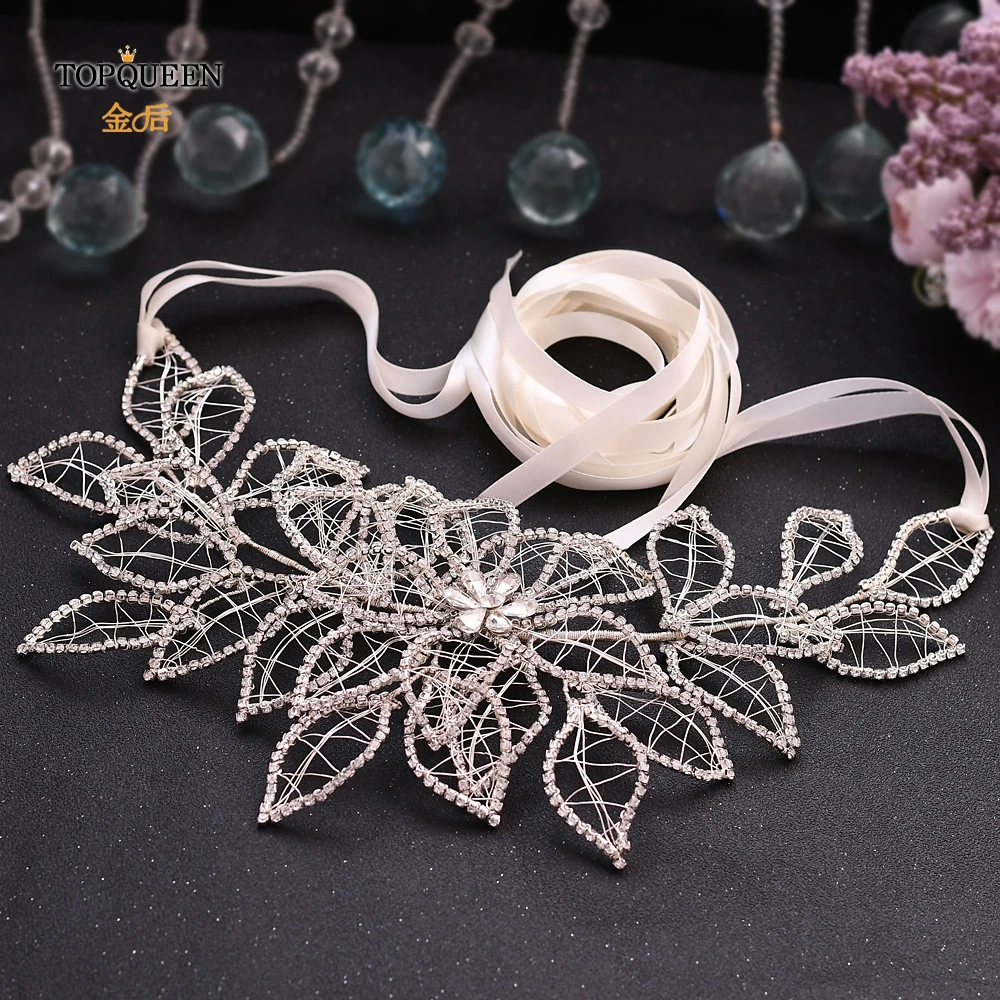 TOPQUEEN SH256-S, пояс для невесты, серебряный, черный, стразы, пояс для свадьбы, для женщин, платье, лента, пояс, стразы, аппликации - Цвет: Off-white ribbon