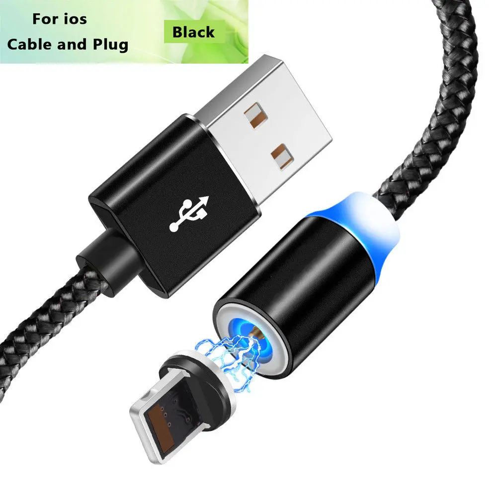 Магнитный кабель Micro usb type-C кабель для iPhone 11 Pro Max samsung Быстрая зарядка магнитное зарядное устройство USB Кабели Шнур для мобильного телефона - Цвет: Black ios Cable