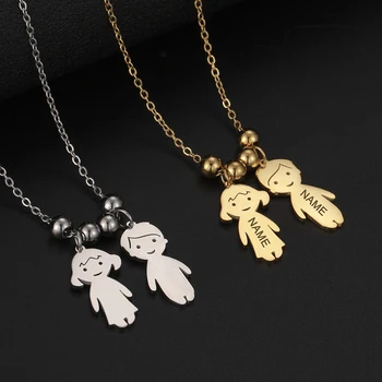 Engraved Name Date Child Family Necklace Boy Girl Kid Pendant Charm Stainless Steel Gold Color For Women Man Gift Beads Jewelry