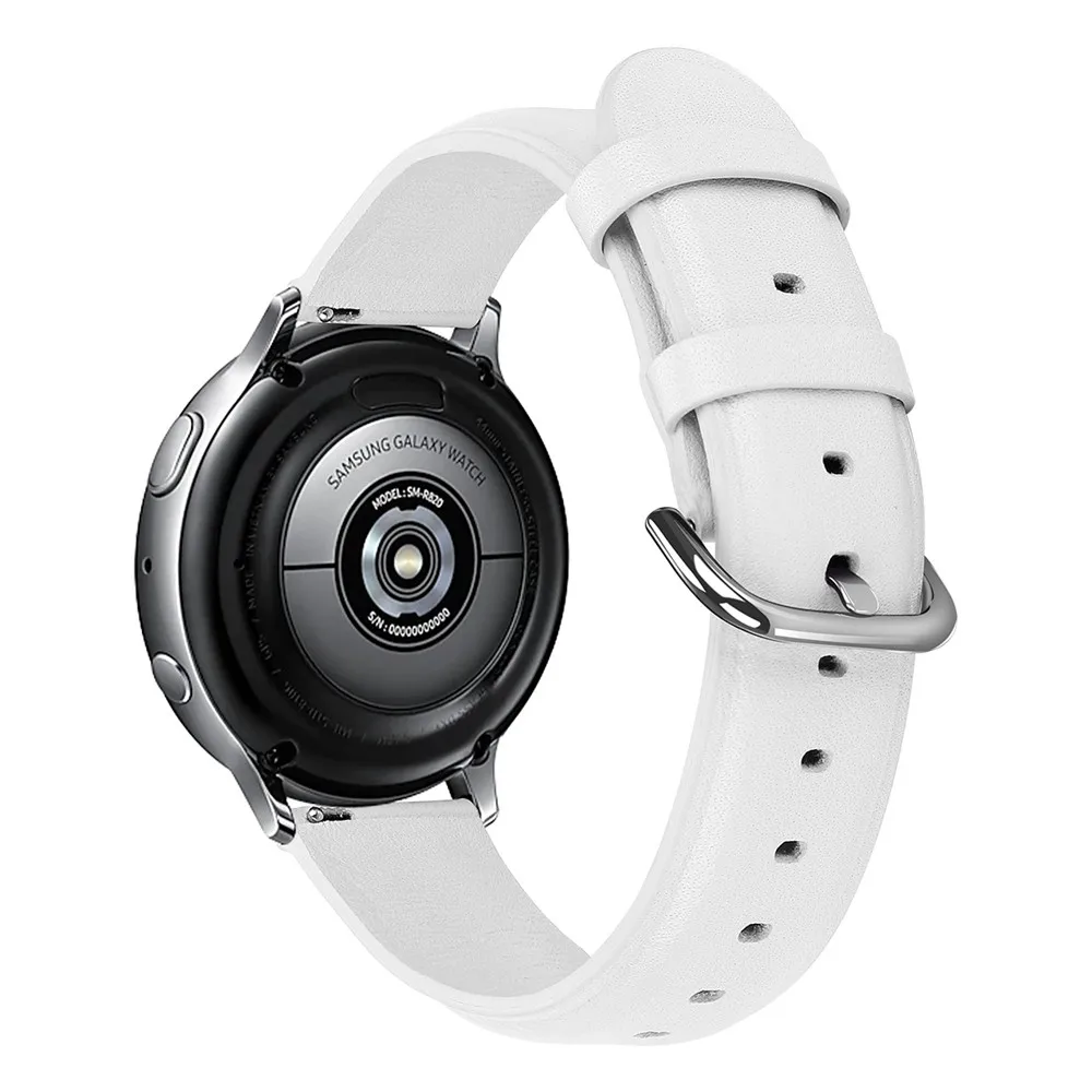 20 мм 22 мм кожаный ремешок для Galaxy Watch Active 2 40 мм 44 мм браслет для Amazfit Bip наручный ремешок для huawei Watch GT 2 46 мм - Цвет: Белый