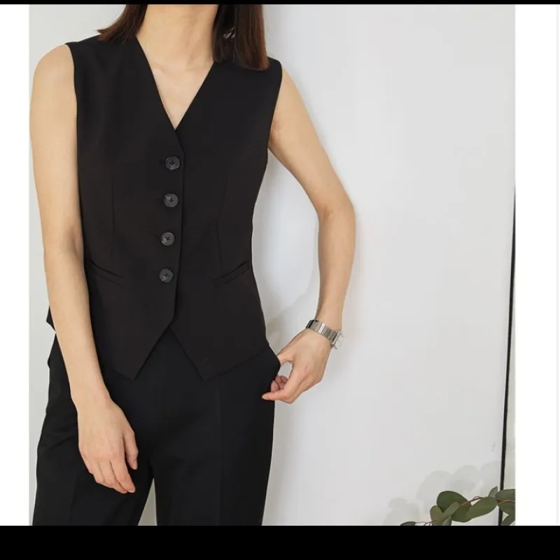 【アンリアン】v neck gilet ワンサイズ　ブラック Autumn Winter V Neck Knitted Vest Sweater Women Korean