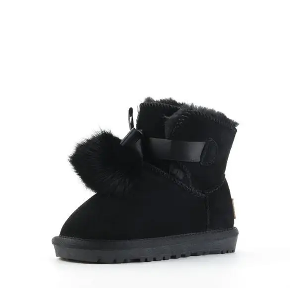 SHUANGGUN New Children Boots For Girls Kids Snow Boots Genuine Sheepskin Leather Natural Fur Warm Winter Shoes#K001