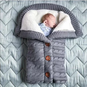 

Stroller Accessories Blankets Newborn Infant Baby photography Blanket Knit Button Crochet Winter Warm Swaddle Wrap Sleeping Bags
