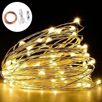 

5V USB Powered Copper Wire String Lights 10M 5M Garland Christmas Lights Outdoor Wedding Party Decor 8 Modes Fairy Lights