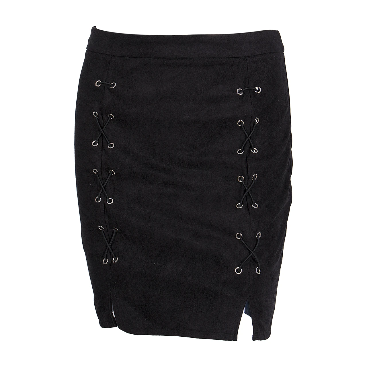 Горячая Распродажа, модные замшевые женские юбки-карандаш с завышенной талией и шнуровкой, Элегантные короткие зимние теплые мини-юбки - Цвет: Черный