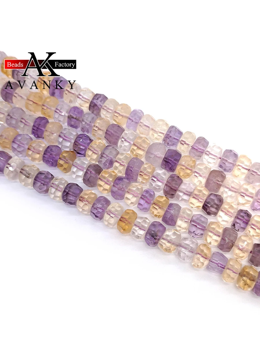 Natural Faceted Citrine Amethysts Quartz Beads Small Section Loose Spacer for Jewelry Making DIY Necklace Bracelet 15'' 5x8mm