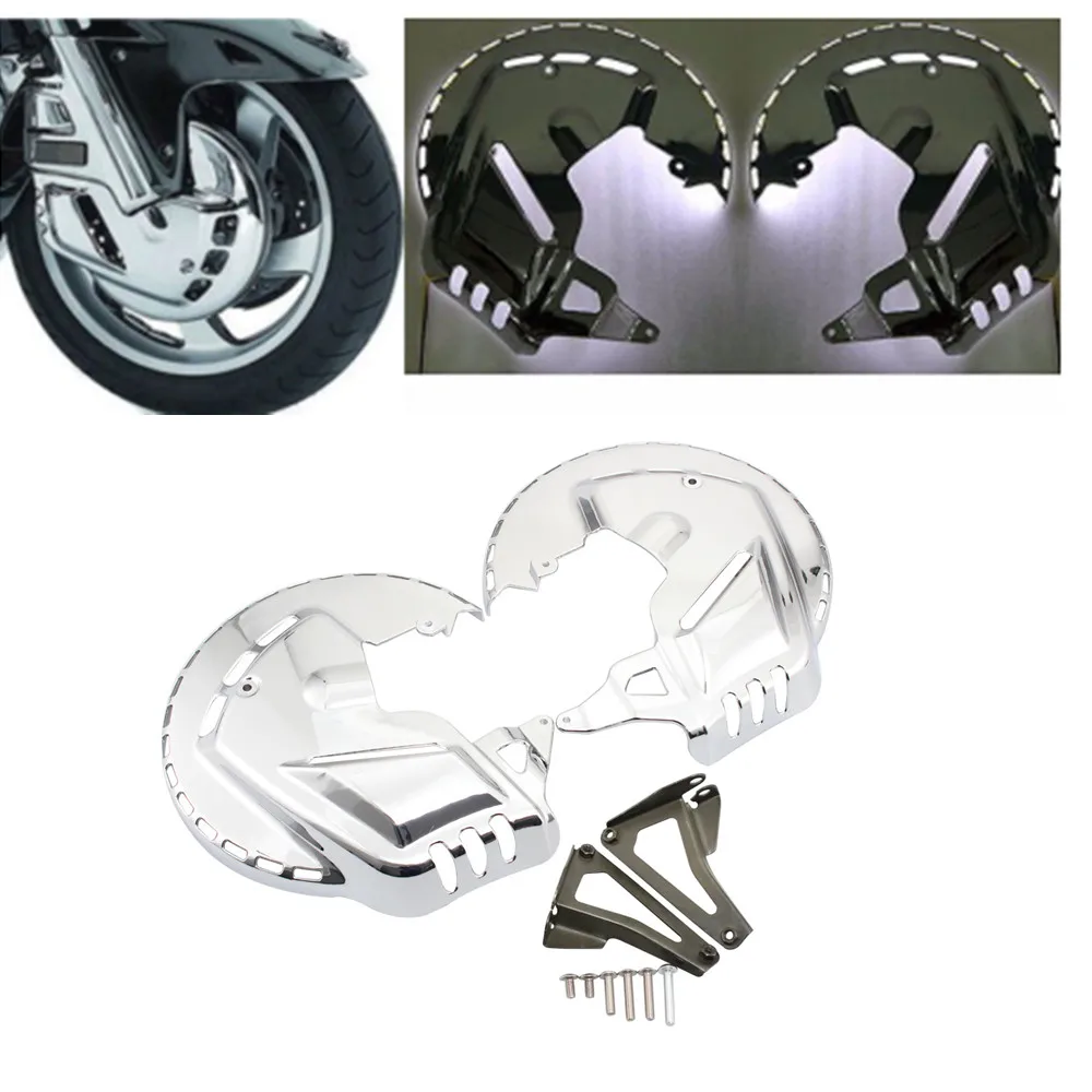 

Motorcycle Chrome Front Brake Disc Rotor Covers W/ LED Light For Honda GL1800 Goldwing 2001-2014 F6B 2013-2015