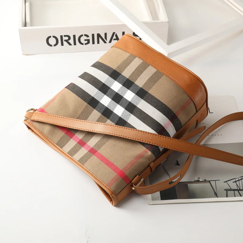 

2020 New Style WOMEN'S Leather Bags Fashion Canvas Plaid Shoulder Bag Bag WOMEN'S Messenger Bag Online Celebrity Pattern Bucket
