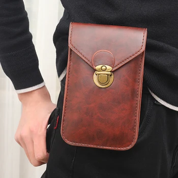 

Solid Mini Purse Men Card Holder Litchi Pattern Mobile Phone Pouch PU Leather Men Waist Belt Bag Phone Purse Holder