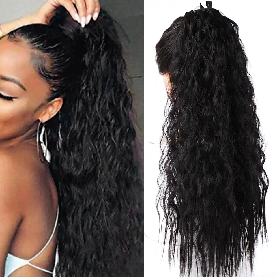 MEIFAN Long Afro Kinky Curly Ponytail Synthetic Hair Pieces Ribbon