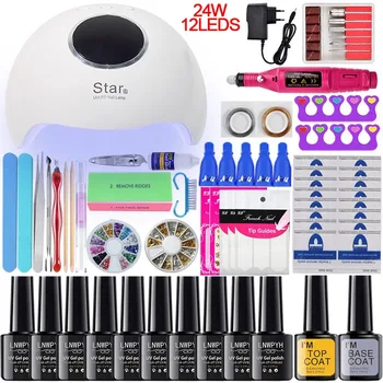 

24W UV Lamp 10Color Soak Off Gel Nail Top Coat Gel Nail Polish Kit Manicure Set Nail Polish Electric Manicure Handle kit