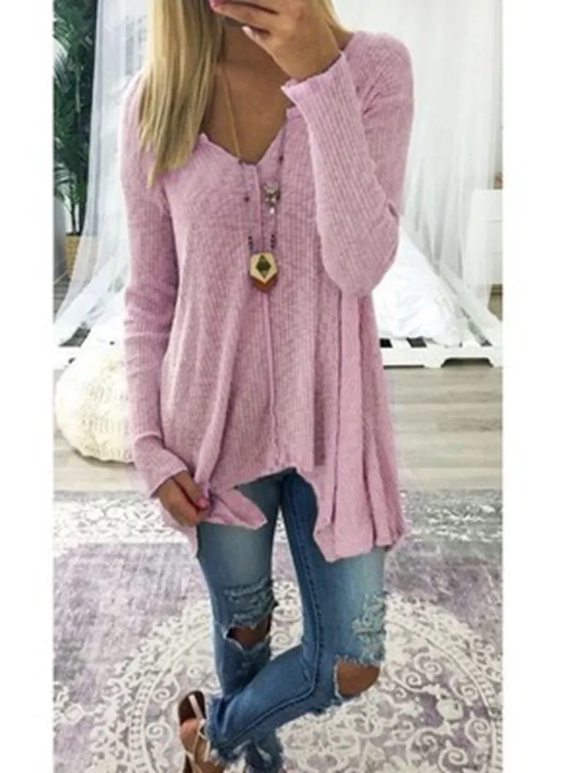 

Women's Sweater Large Size Knit Pullover Autumn Winter Casual Long Sleeve V-neck Loose Top