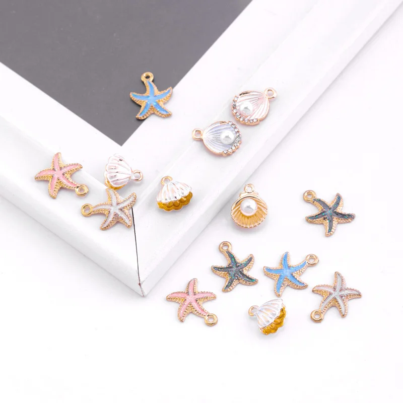 10pcs/lot Alloy Ocean Starfish Enamel Charms for jewelry Making Bracelet DIY Necklace Jewelry Accessories DIY Craft Shell Conch