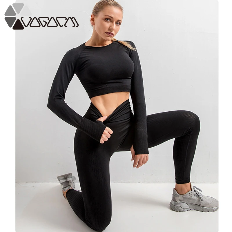

Seamless Women Yoga Set Fitness Shirts Tops Long Sleeved High Waist Hips Running Leggings Suits Gym Workout Clothes Sportswear