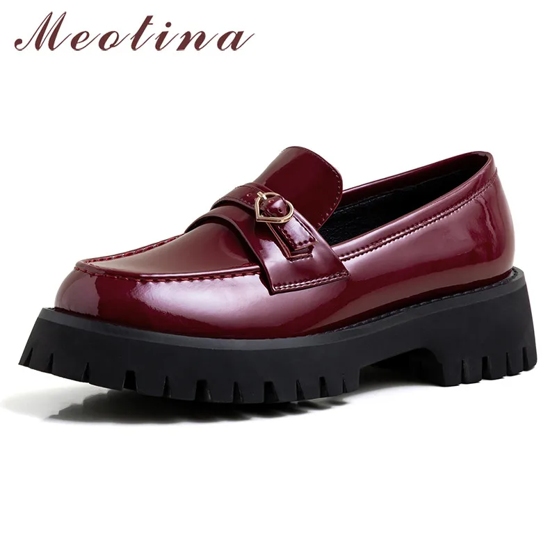 Meotina High Heels Women Pumps Patent Leather Platform Thick Loafers Shoes Buckle Round Toe Lady Spring Plus Size 43 | Обувь