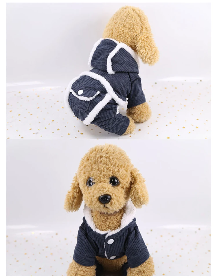 New double-layer thick cotton coat dog clothes cat coat pet clothes cotton coat corduroy warm four-legged clothes puppies