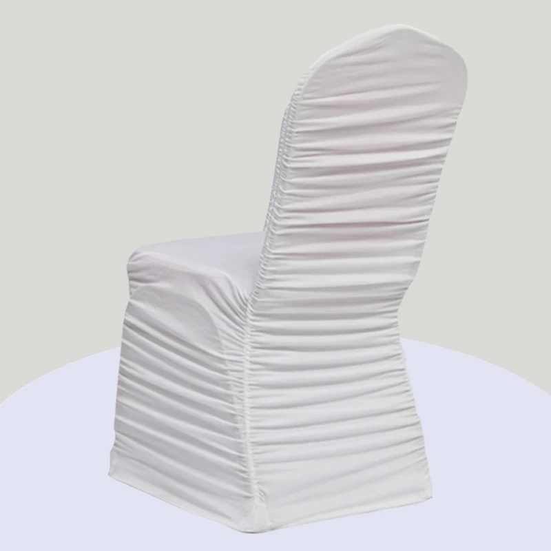 Spandex Stretchy Elasticated Ruched White Ruffled Chair Cover for Party Wedding 