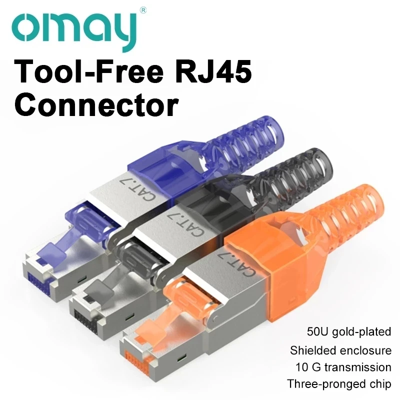 OMAY Shielded RJ45 Plug Field Tool Free  Cat8 / Cat 7 / Cat6A Termination Plug Cat7 Plug / Cat7 Connector cat6A connectors Modul