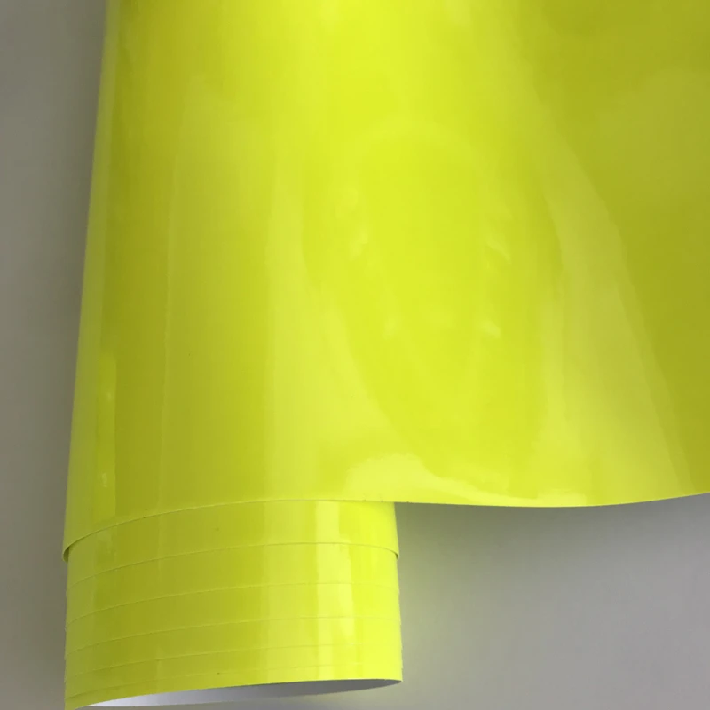 50cm Width Gloss Neon Fluorescent Yellow Vinyl Vehicle Car Wrap Film Sheet Roll with Air Bubbles Free car decals